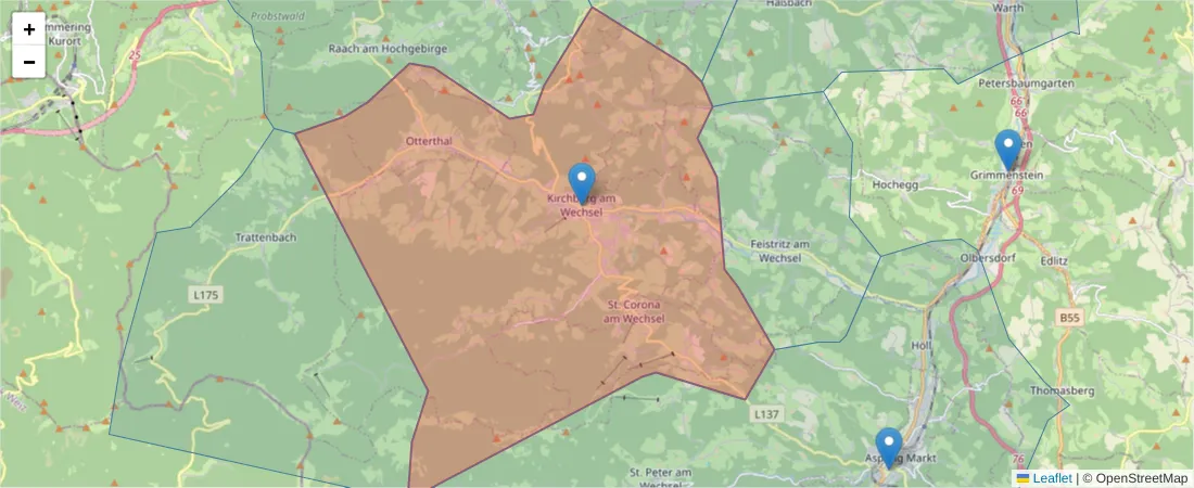 Karte des Postleitzahlen Bereichs  und der umliegenden Postleitzahlen in Deutschland