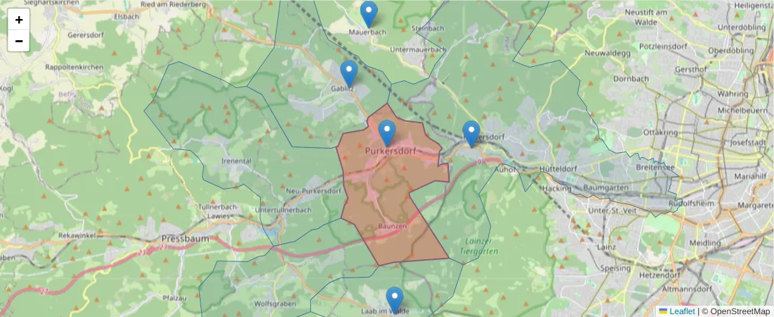 Karte des Postleitzahlen Bereichs  und der umliegenden Postleitzahlen in Deutschland