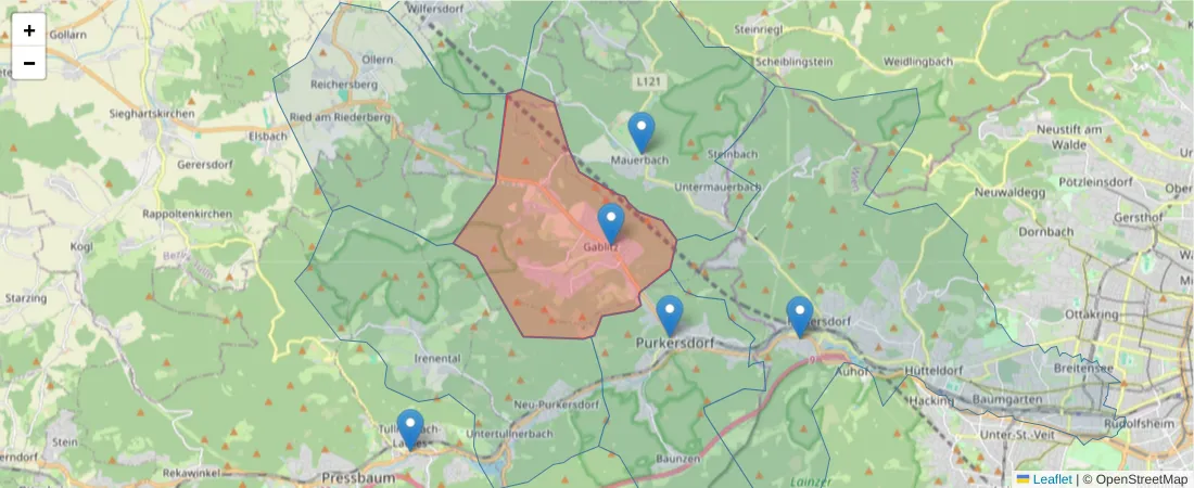 Karte des Postleitzahlen Bereichs  und der umliegenden Postleitzahlen in Deutschland