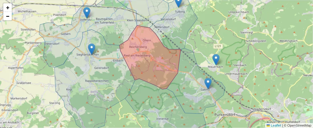 Karte des Postleitzahlen Bereichs  und der umliegenden Postleitzahlen in Deutschland