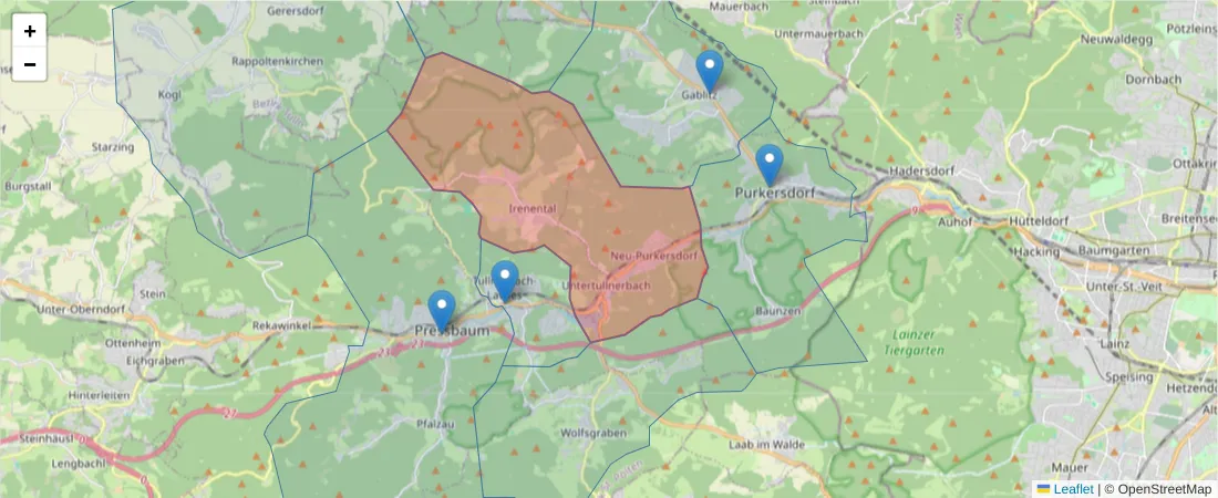 Karte des Postleitzahlen Bereichs  und der umliegenden Postleitzahlen in Deutschland