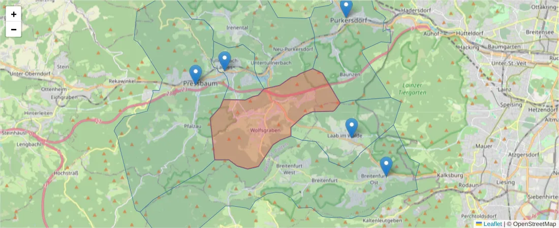 Karte des Postleitzahlen Bereichs  und der umliegenden Postleitzahlen in Deutschland
