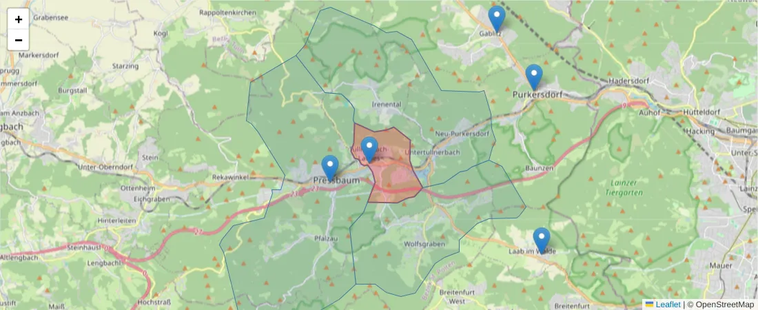 Karte des Postleitzahlen Bereichs  und der umliegenden Postleitzahlen in Deutschland