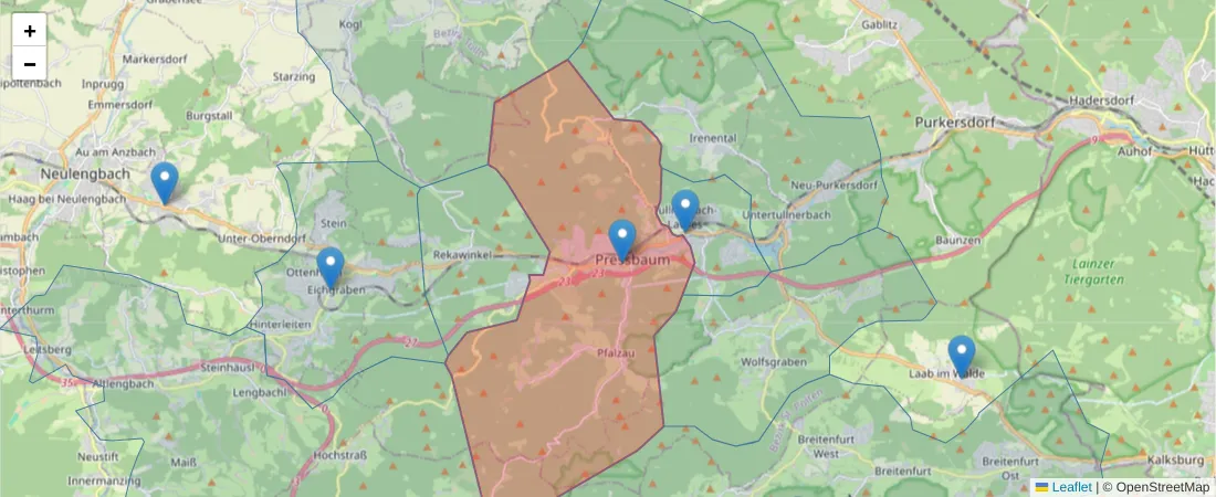 Karte des Postleitzahlen Bereichs  und der umliegenden Postleitzahlen in Deutschland