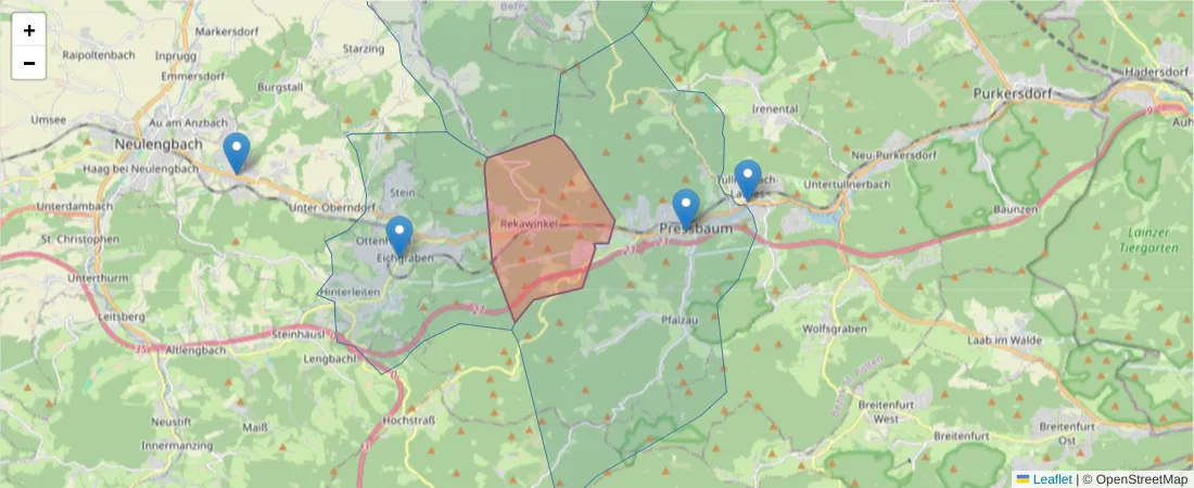 Karte des Postleitzahlen Bereichs  und der umliegenden Postleitzahlen in Deutschland