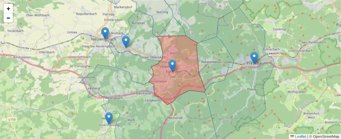 Karte des Postleitzahlen Bereichs  und der umliegenden Postleitzahlen in Deutschland