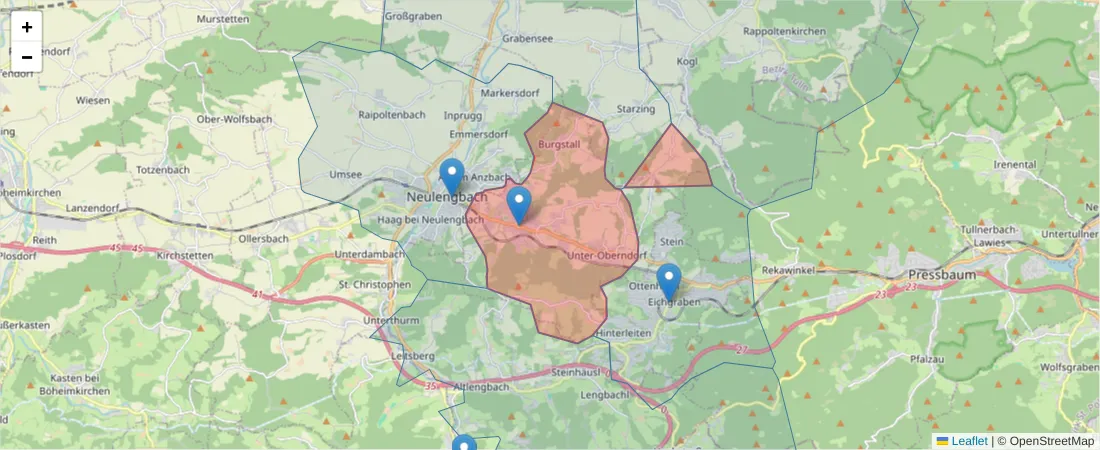 Karte des Postleitzahlen Bereichs  und der umliegenden Postleitzahlen in Deutschland