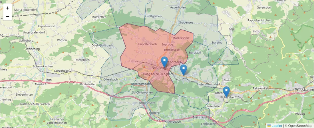 Karte des Postleitzahlen Bereichs  und der umliegenden Postleitzahlen in Deutschland