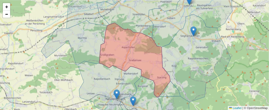 Karte des Postleitzahlen Bereichs  und der umliegenden Postleitzahlen in Deutschland