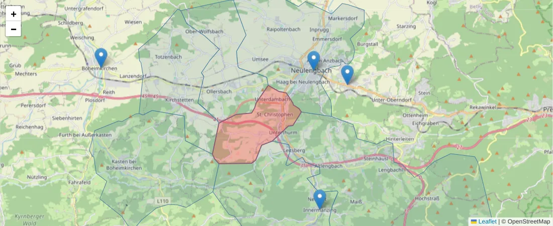 Karte des Postleitzahlen Bereichs  und der umliegenden Postleitzahlen in Deutschland