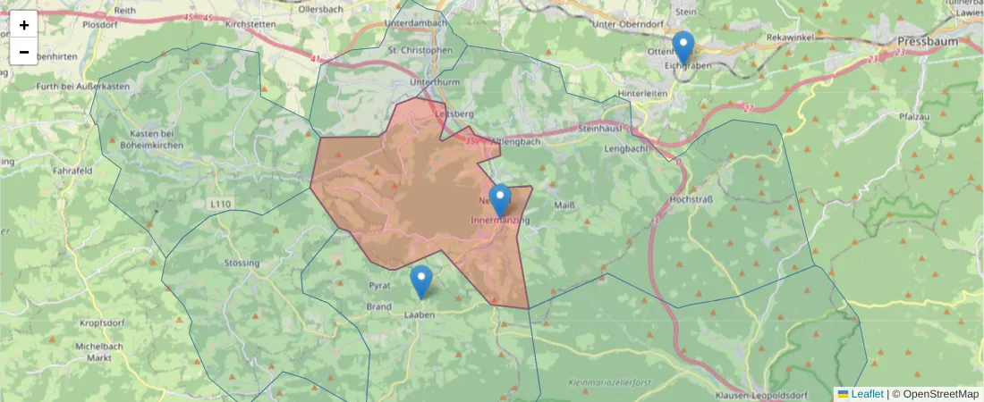 Karte des Postleitzahlen Bereichs  und der umliegenden Postleitzahlen in Deutschland