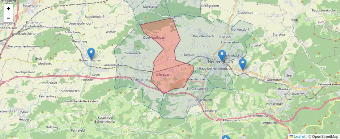 Karte des Postleitzahlen Bereichs  und der umliegenden Postleitzahlen in Deutschland