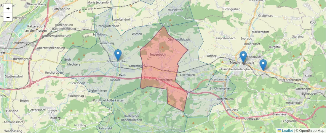 Karte des Postleitzahlen Bereichs  und der umliegenden Postleitzahlen in Deutschland