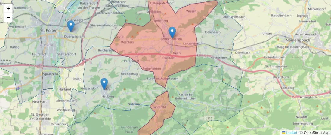 Karte des Postleitzahlen Bereichs  und der umliegenden Postleitzahlen in Deutschland