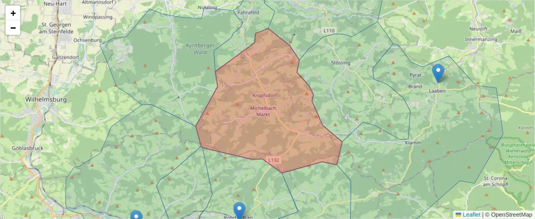 Karte des Postleitzahlen Bereichs  und der umliegenden Postleitzahlen in Deutschland