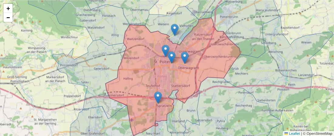 Karte des Postleitzahlen Bereichs  und der umliegenden Postleitzahlen in Deutschland