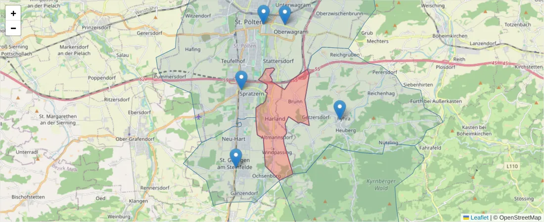 Karte des Postleitzahlen Bereichs  und der umliegenden Postleitzahlen in Deutschland