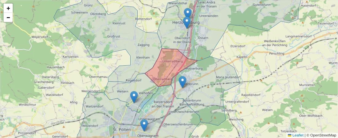 Karte des Postleitzahlen Bereichs  und der umliegenden Postleitzahlen in Deutschland