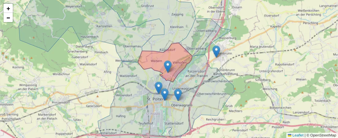 Karte des Postleitzahlen Bereichs  und der umliegenden Postleitzahlen in Deutschland