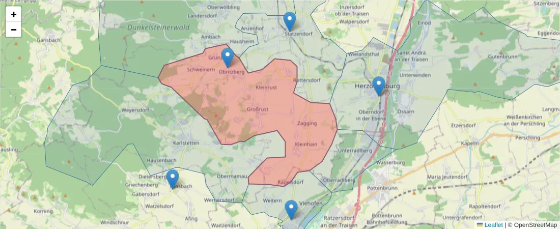 Karte des Postleitzahlen Bereichs  und der umliegenden Postleitzahlen in Deutschland
