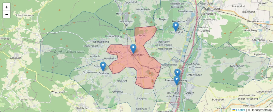 Karte des Postleitzahlen Bereichs  und der umliegenden Postleitzahlen in Deutschland