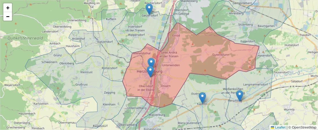 Karte des Postleitzahlen Bereichs  und der umliegenden Postleitzahlen in Deutschland