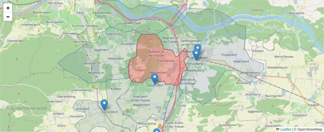 Karte des Postleitzahlen Bereichs  und der umliegenden Postleitzahlen in Deutschland