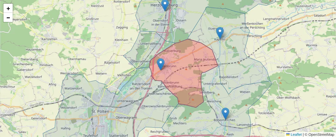Karte des Postleitzahlen Bereichs  und der umliegenden Postleitzahlen in Deutschland