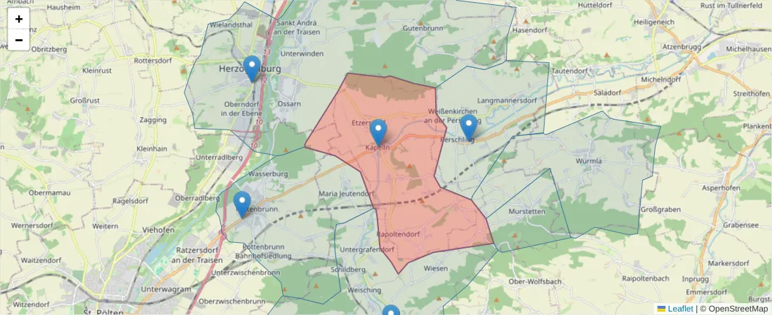 Karte des Postleitzahlen Bereichs  und der umliegenden Postleitzahlen in Deutschland