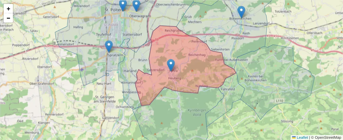 Karte des Postleitzahlen Bereichs  und der umliegenden Postleitzahlen in Deutschland