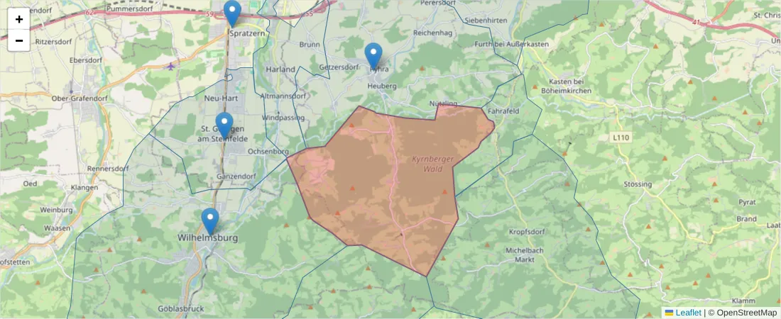 Karte des Postleitzahlen Bereichs  und der umliegenden Postleitzahlen in Deutschland