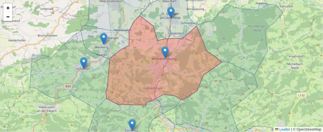 Karte des Postleitzahlen Bereichs  und der umliegenden Postleitzahlen in Deutschland