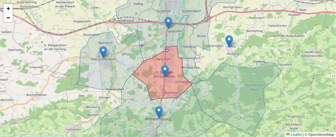 Karte des Postleitzahlen Bereichs  und der umliegenden Postleitzahlen in Deutschland
