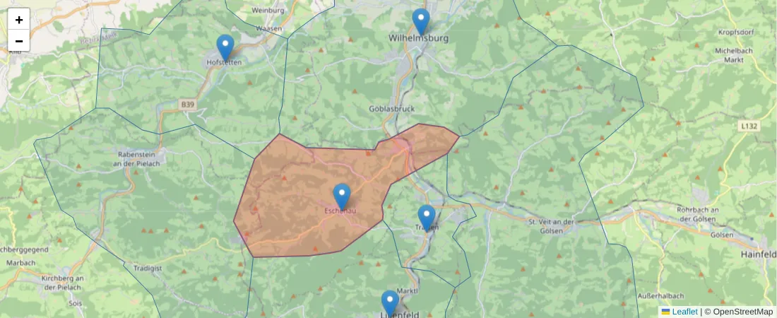 Karte des Postleitzahlen Bereichs  und der umliegenden Postleitzahlen in Deutschland