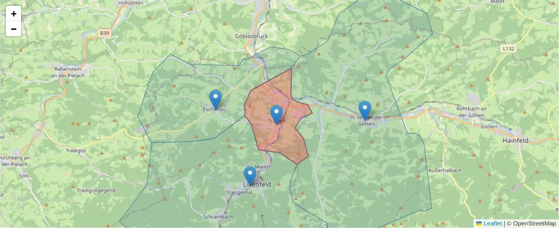 Karte des Postleitzahlen Bereichs  und der umliegenden Postleitzahlen in Deutschland