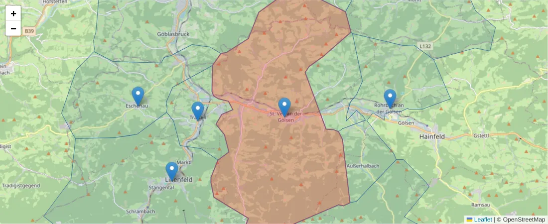 Karte des Postleitzahlen Bereichs  und der umliegenden Postleitzahlen in Deutschland