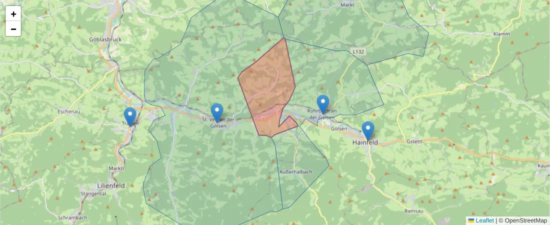 Karte des Postleitzahlen Bereichs  und der umliegenden Postleitzahlen in Deutschland