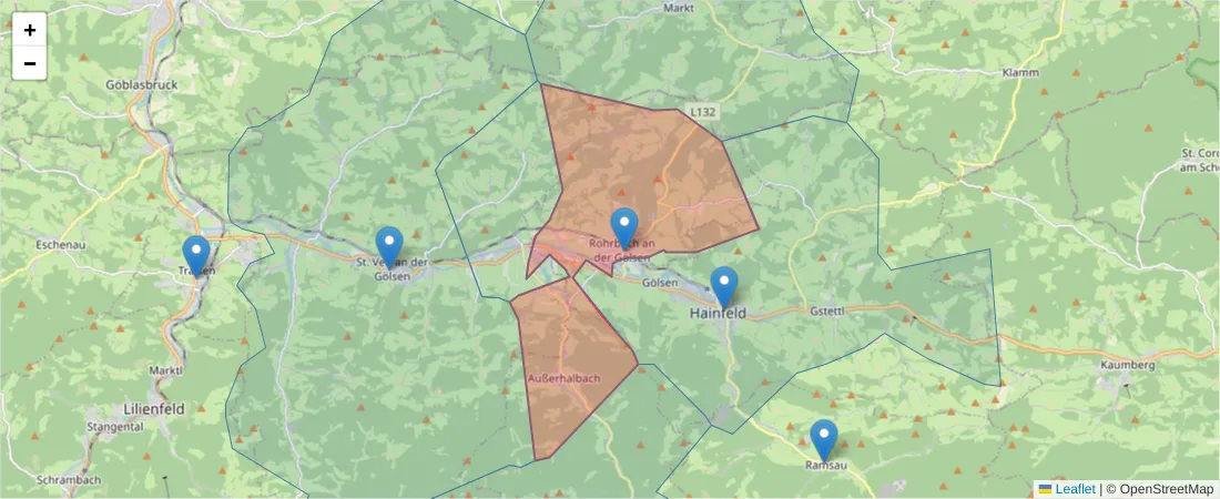 Karte des Postleitzahlen Bereichs  und der umliegenden Postleitzahlen in Deutschland