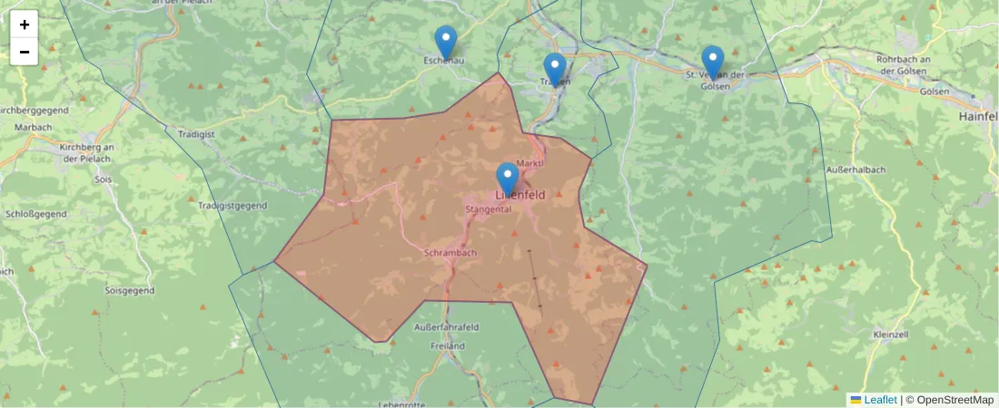 Karte des Postleitzahlen Bereichs  und der umliegenden Postleitzahlen in Deutschland