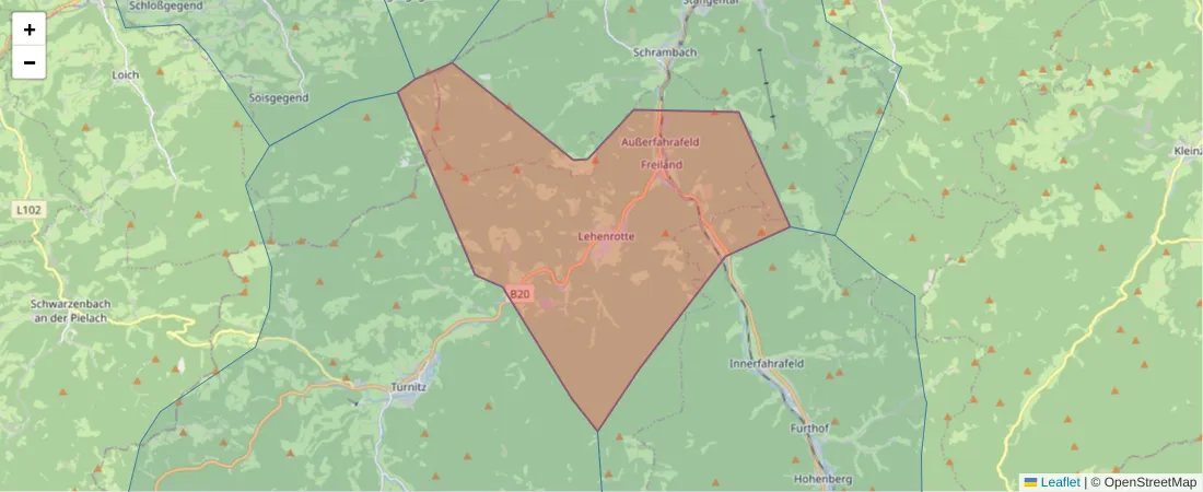 Karte des Postleitzahlen Bereichs  und der umliegenden Postleitzahlen in Deutschland