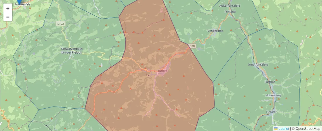 Karte des Postleitzahlen Bereichs  und der umliegenden Postleitzahlen in Deutschland