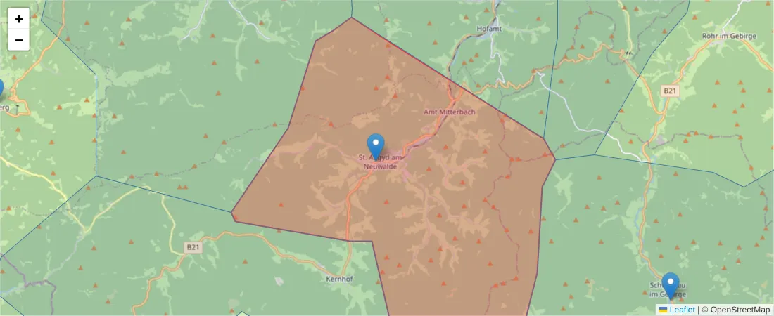 Karte des Postleitzahlen Bereichs  und der umliegenden Postleitzahlen in Deutschland