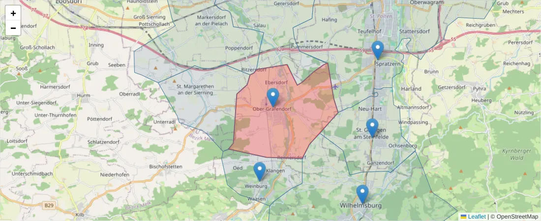 Karte des Postleitzahlen Bereichs  und der umliegenden Postleitzahlen in Deutschland