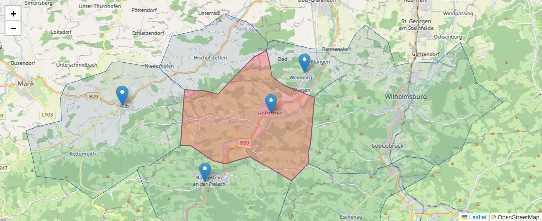 Karte des Postleitzahlen Bereichs  und der umliegenden Postleitzahlen in Deutschland