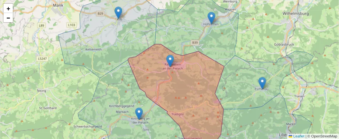 Karte des Postleitzahlen Bereichs  und der umliegenden Postleitzahlen in Deutschland