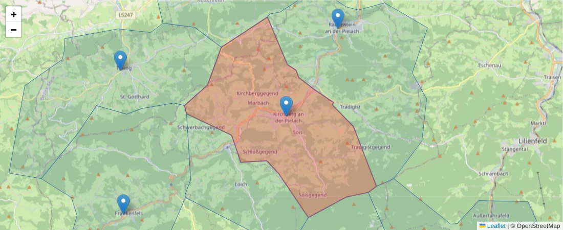 Karte des Postleitzahlen Bereichs  und der umliegenden Postleitzahlen in Deutschland