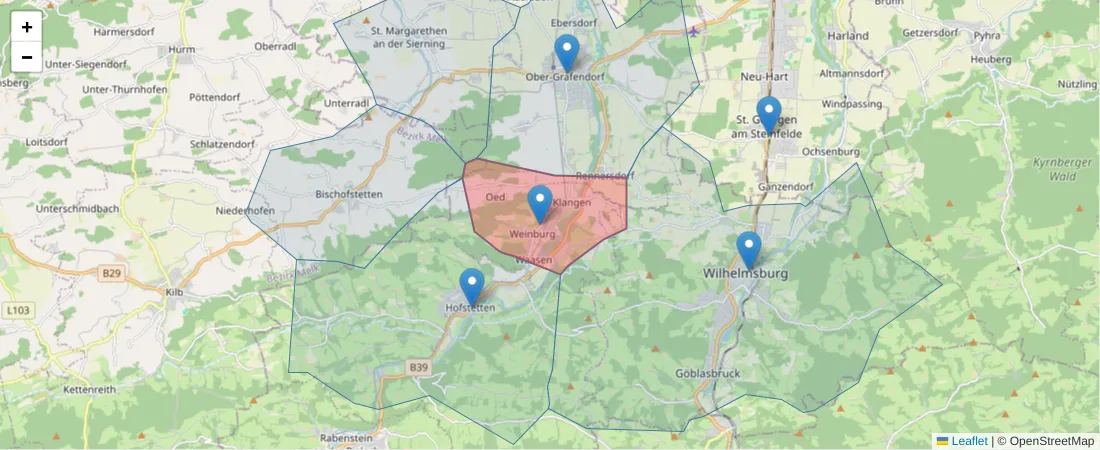 Karte des Postleitzahlen Bereichs  und der umliegenden Postleitzahlen in Deutschland