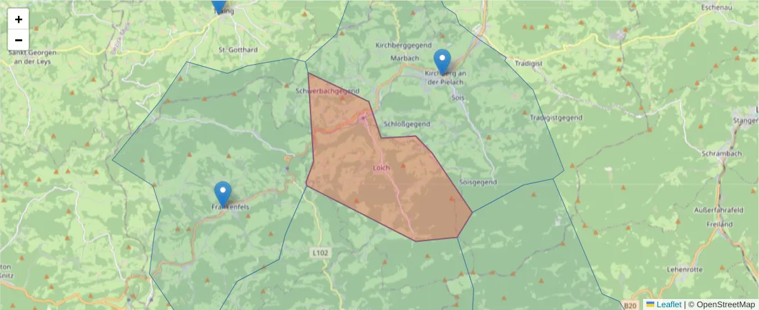 Karte des Postleitzahlen Bereichs  und der umliegenden Postleitzahlen in Deutschland