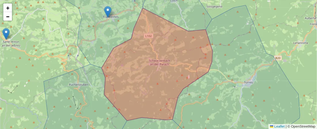 Karte des Postleitzahlen Bereichs  und der umliegenden Postleitzahlen in Deutschland