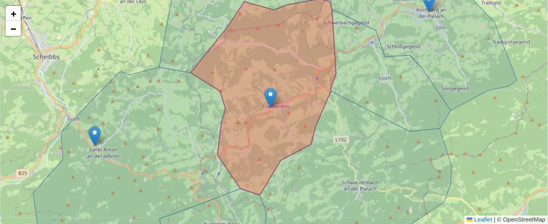 Karte des Postleitzahlen Bereichs  und der umliegenden Postleitzahlen in Deutschland